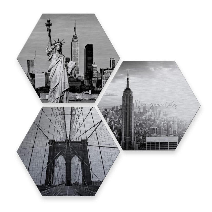 Hexagone Alu dibond - Effet argenté - New York
