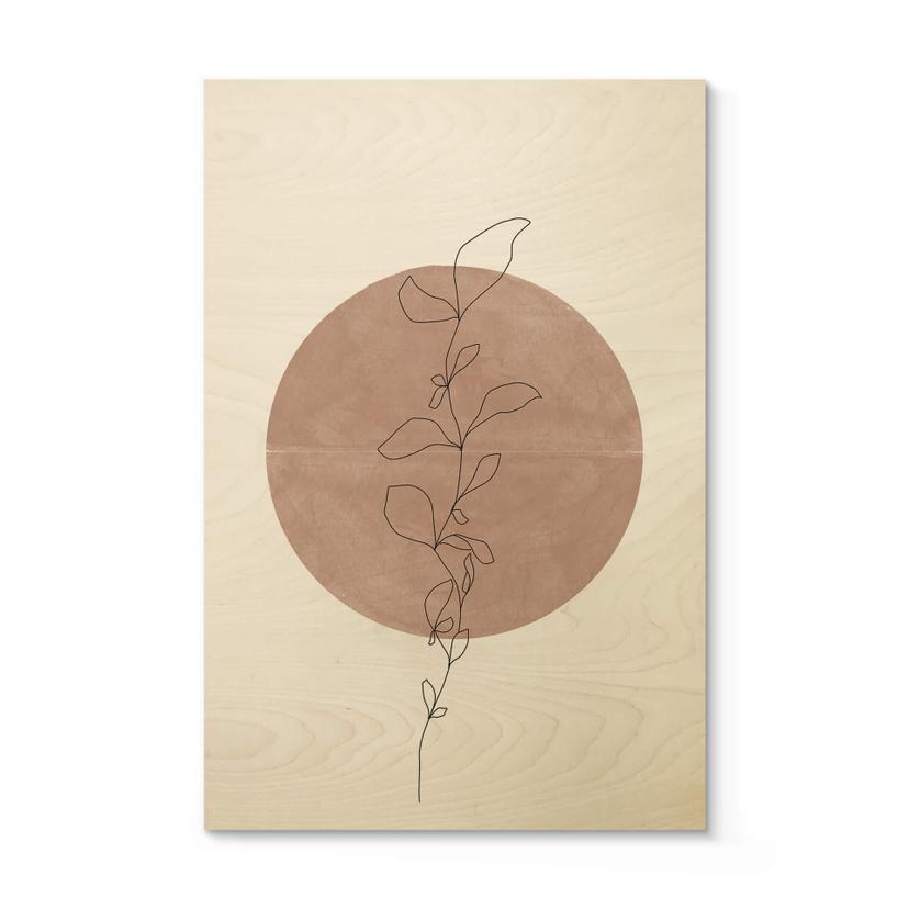 Cuadro de madera The Miuus Studio - Line Art - Planta delante de la luna llena