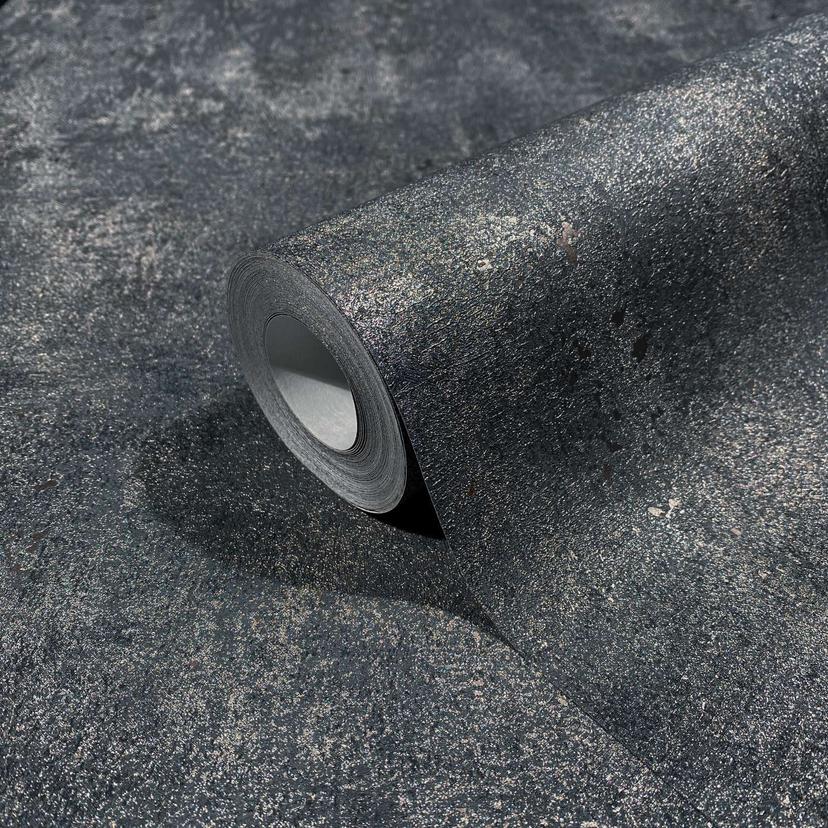 Papel pintado no tejido con aspecto de hormigón liso negro ligeramente brillante