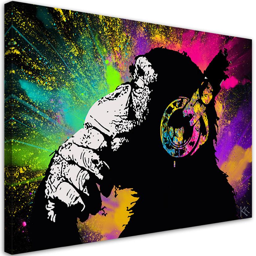 Canvasbillede, Banksy farverig abe