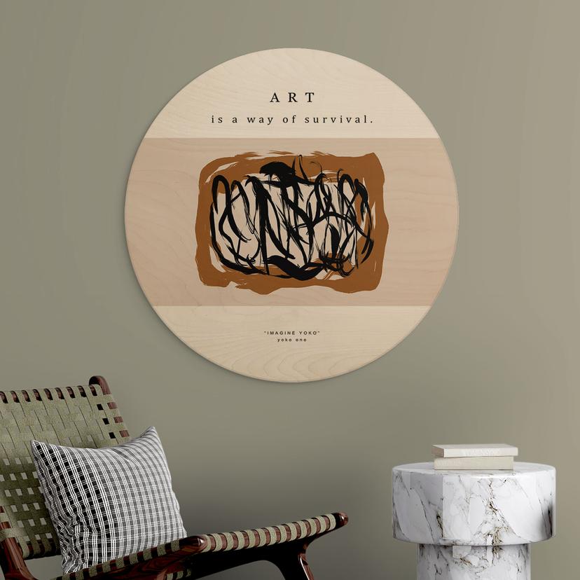 Stampa su legno Pennellate nere - Imagine Yoko - Treechild - Rotondo