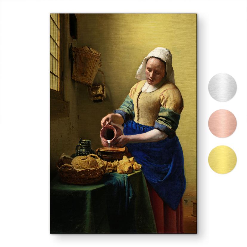 Alu-Dibond brossé avec Effet Doré, Argenté & Cuivré - La Laitière - Vermeer