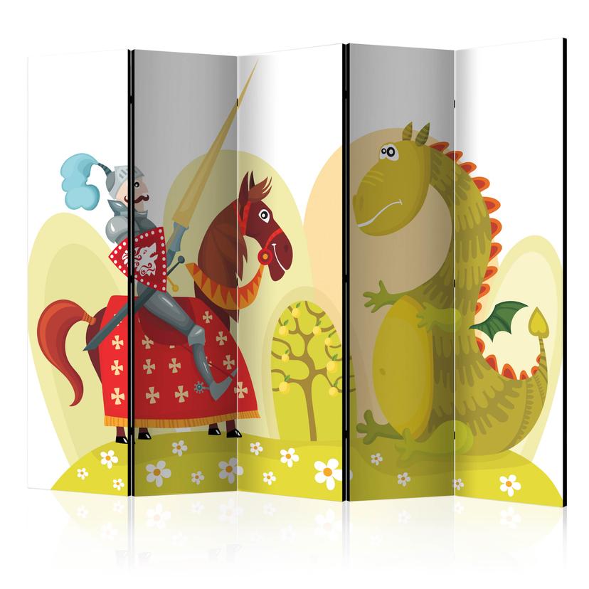 Screen room divider - Drage og ridder , 5-delt - 225x172 cm