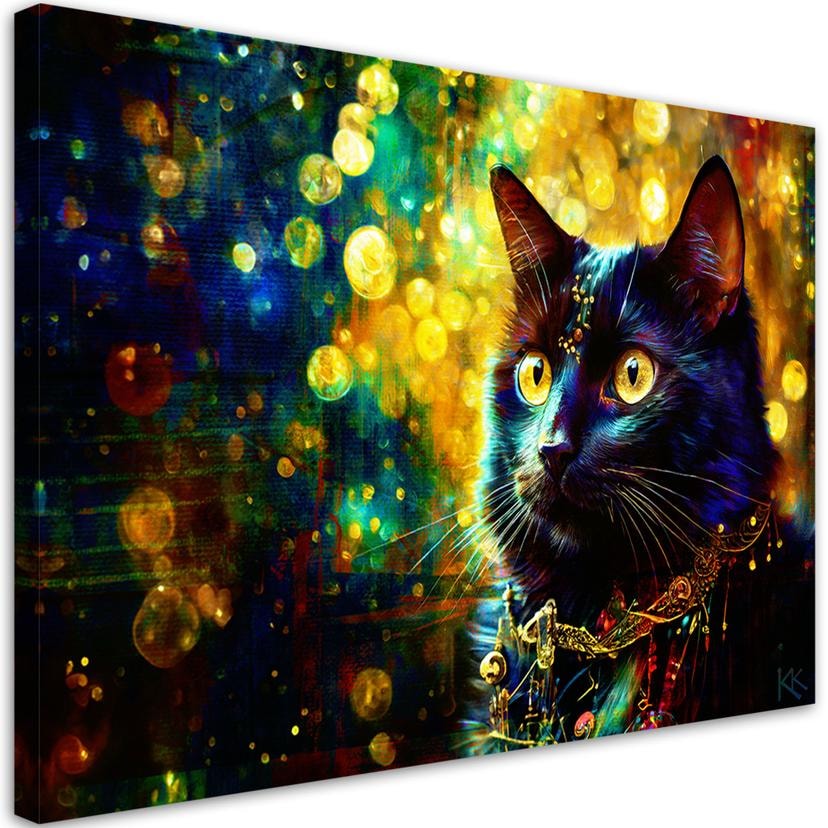 Tableau sur toile, chat noir Abstraction