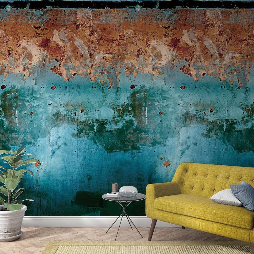 Tapet med metaleffekt blå, rød, steneffekt 2,70 x 1,59 m