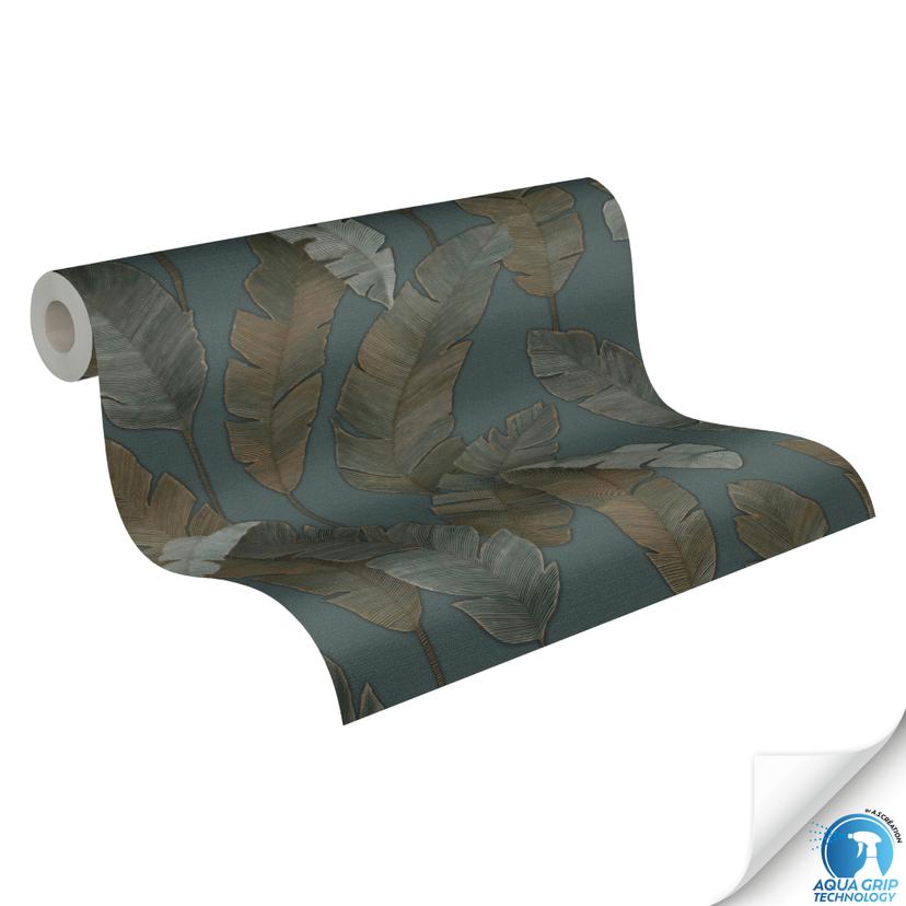 Carta da parati Jungle verde scuro bronzo - Carta da parati in tessuto non tessuto con struttura a p