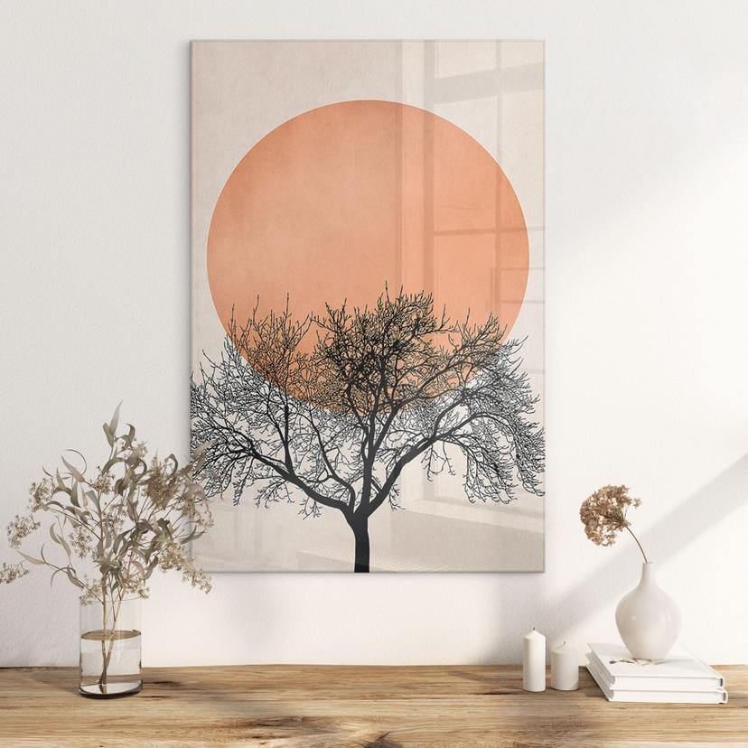Tableau sur verre acrylique Matin d'hiver en couleur pêche - Kubistika