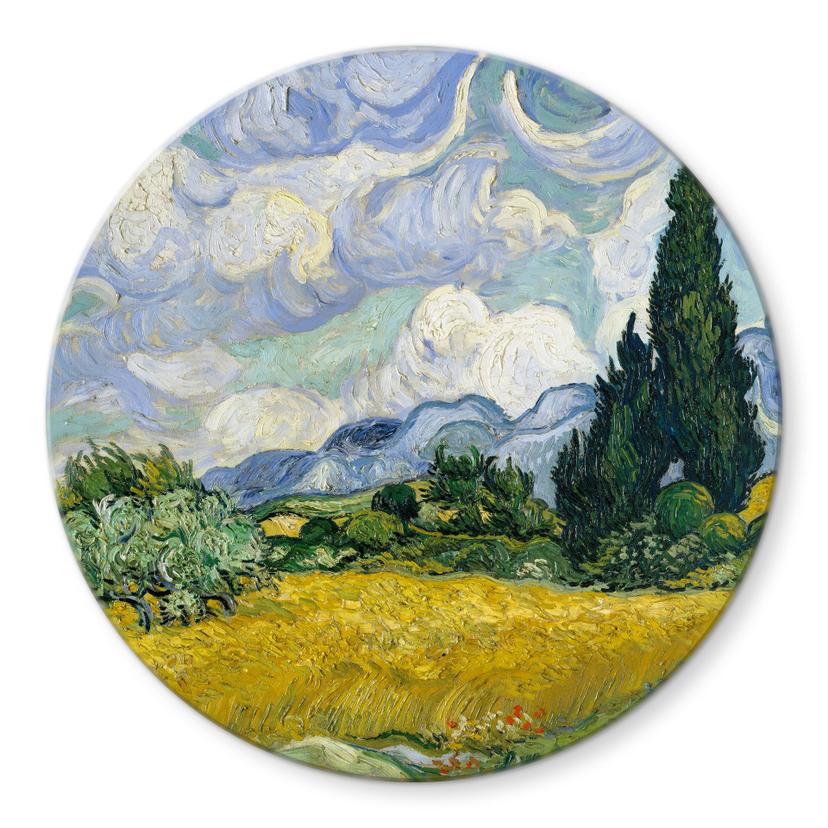 Glasbillede - Van Gogh - Hvedemark med cypresser