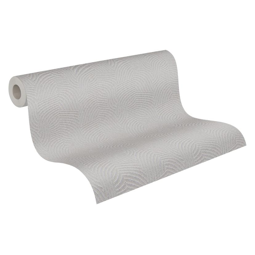 papel pintado 3D ondulado gris plata - Papel pintado no tejido moderno con textura brillante