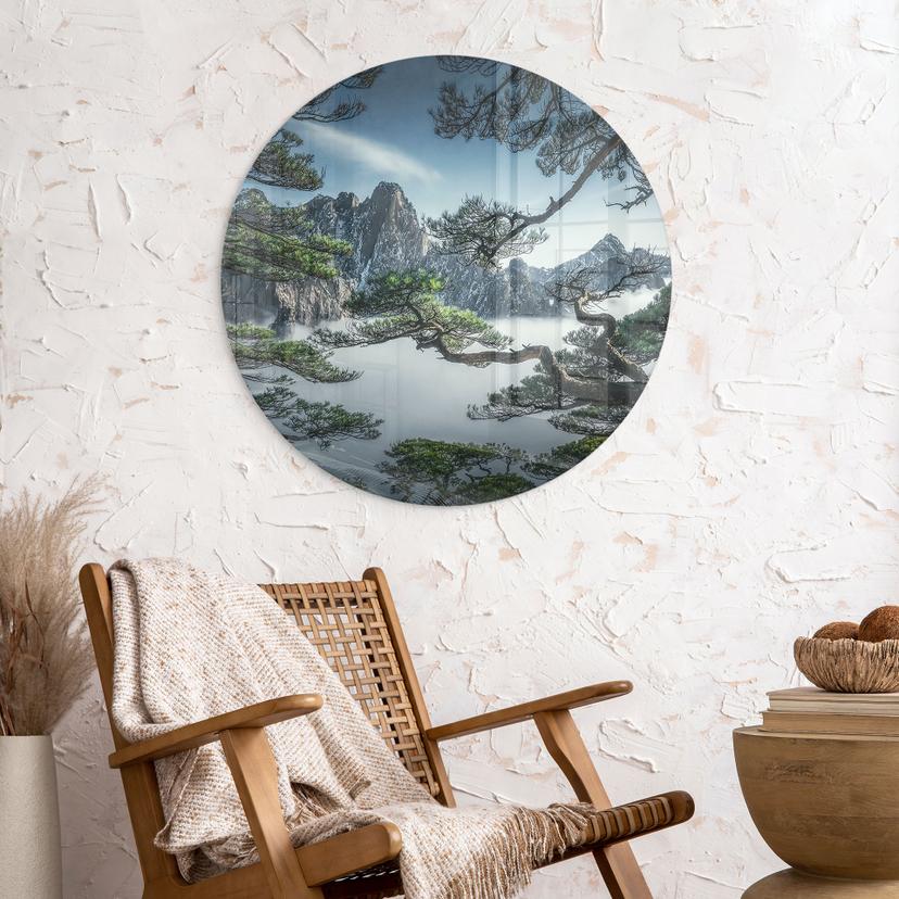 Immagine di vetro Foresta di pini nelle montagne Huang Shan - NingYun Ye - Rotonda