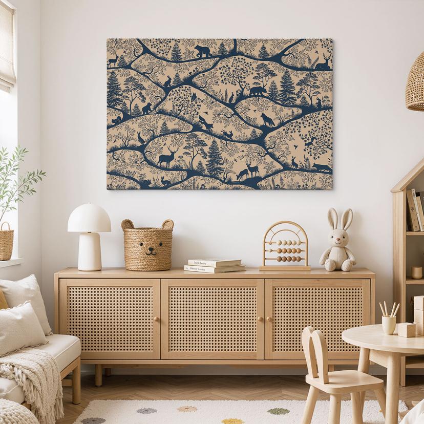 Canvas Schilderij Dierensilhouetten in het Noordse Bos - Oliver Robins