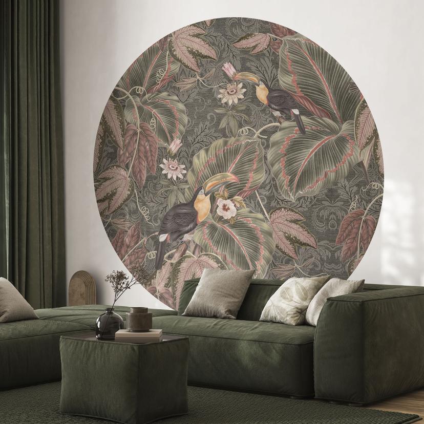 Tukan i tropisk skov Fototapet - Bloomery Decor - Rundt - Selvklæbende/ikke-vævet