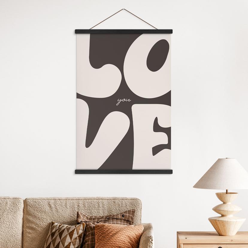 Textielposter met typografie - Love you Retro Letters
