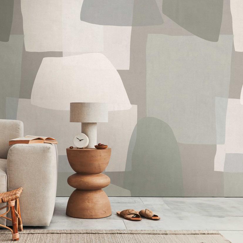 Abstrakt fototapet beige grå - designtapet med naturformer - Ikke-vævet tapet moderne