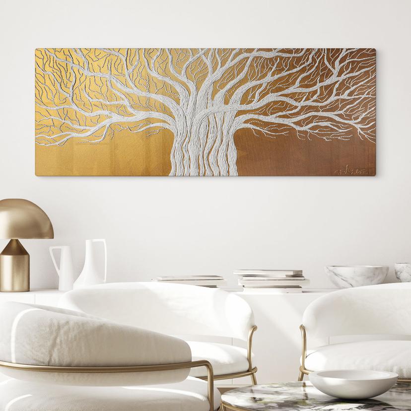 Stampa su vetro Bianco albero della vita astratto - Grande - Panorama