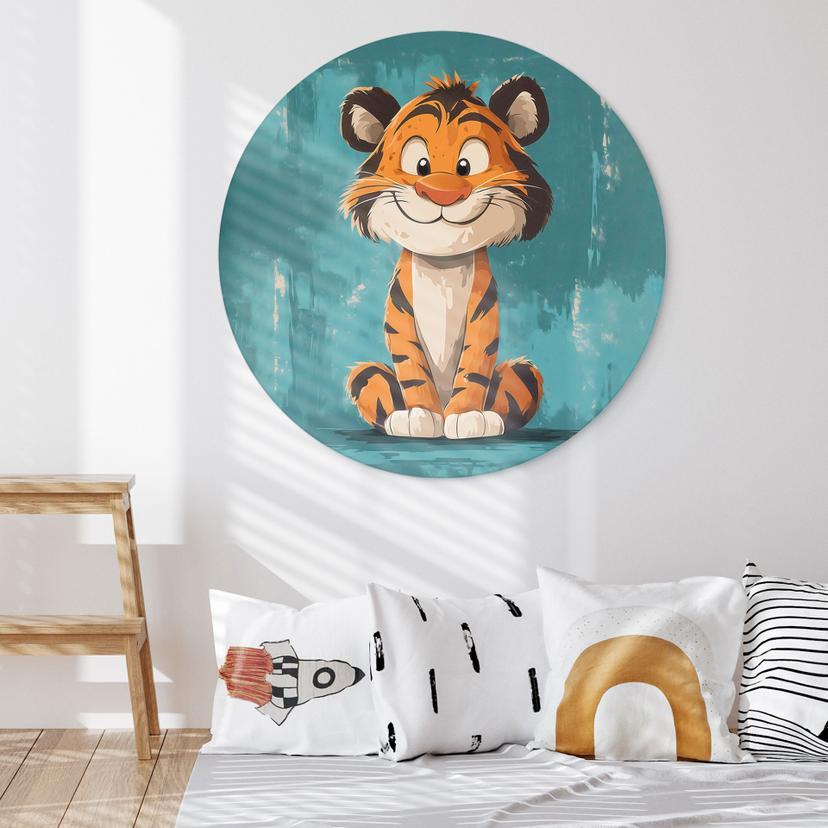 Wanddecoratie Gelukkige tijger welp - Magnusson - Alu-Dibond Rond