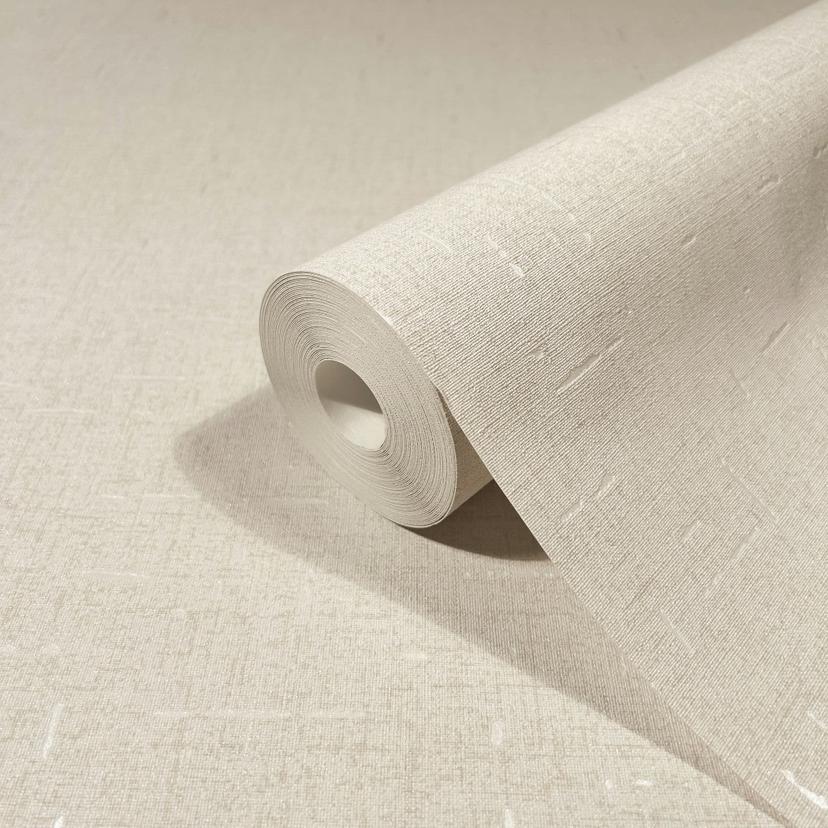 Carta da parati in tessuto non tessuto con texture leggermente lucida beige, bianco a tinta unita