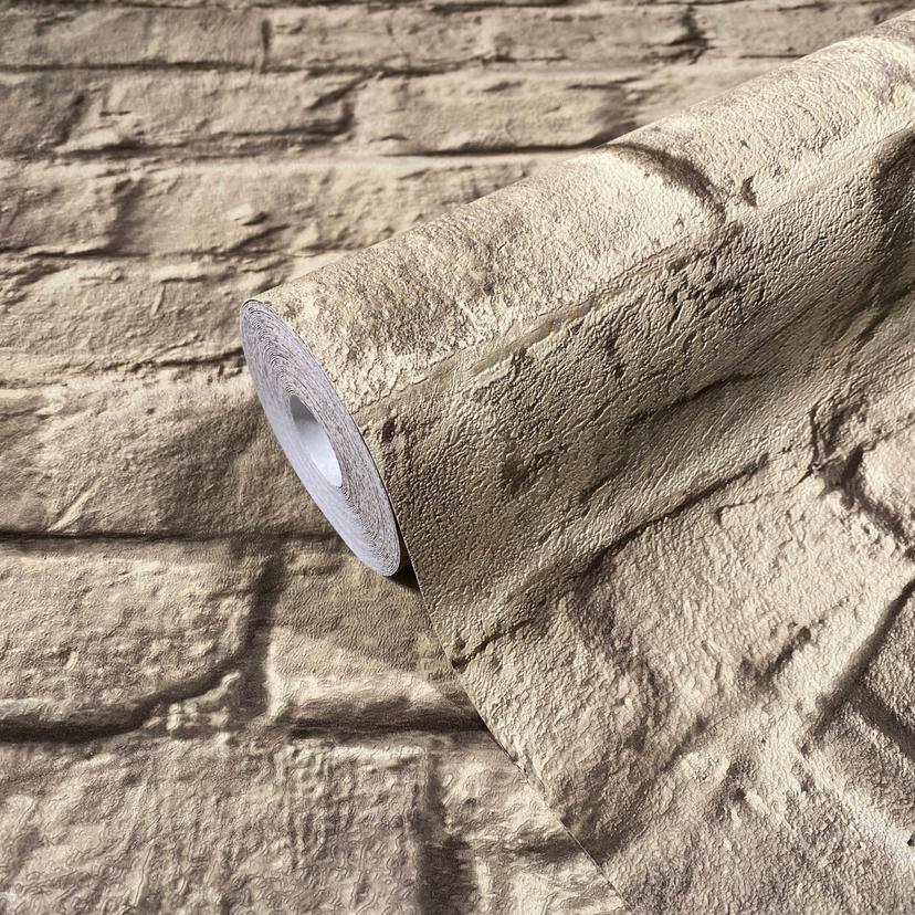 Non-woven tapet i 3D steneffekt brun steneffekt