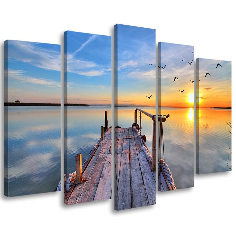 Tableau sur toile 5 pièces, Sunset Jetty Lake