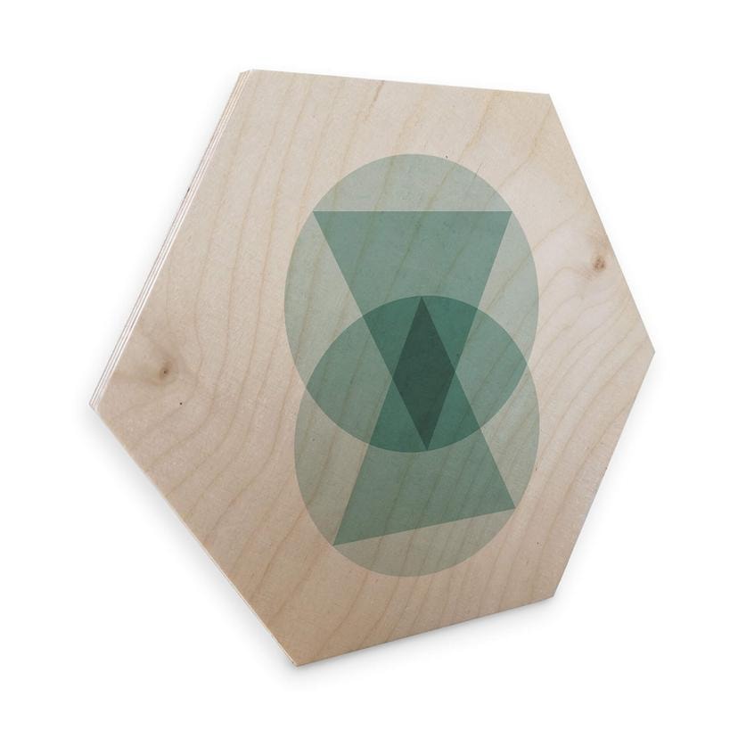 Hexagone - Placage bois de bouleau - Nouveauprints - Cercles et triangles aqua
