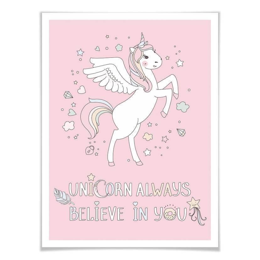 Affiche Kvilis - Unicorn always believe in you - Licorne avec ailes