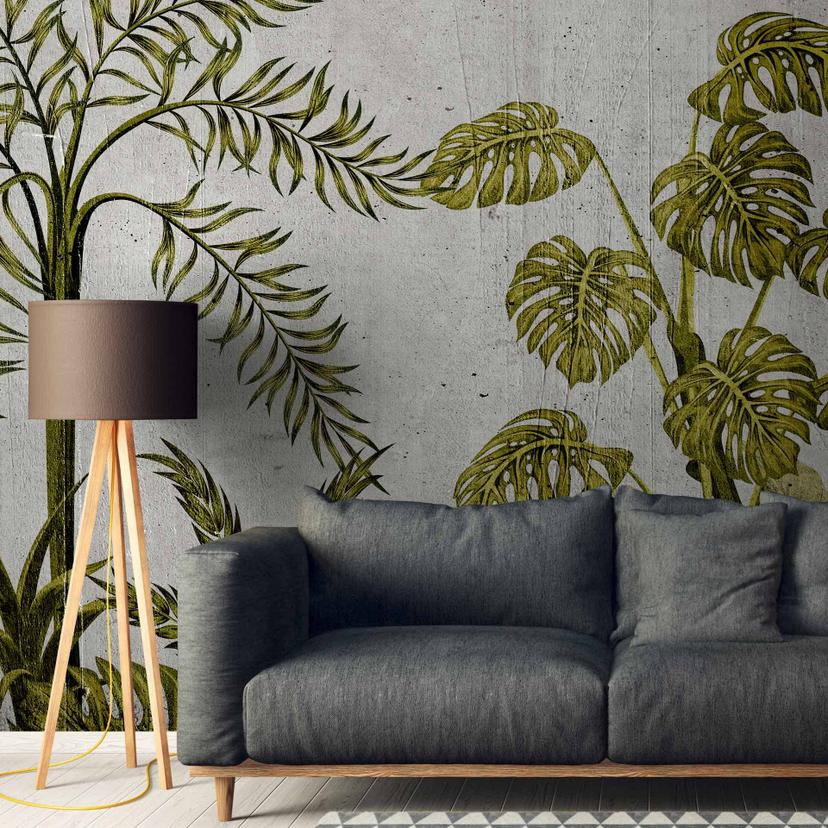 Papier peint JungleConcret2 gris vert - intissé Designwalls 2 - 2.55 x 3.5 m