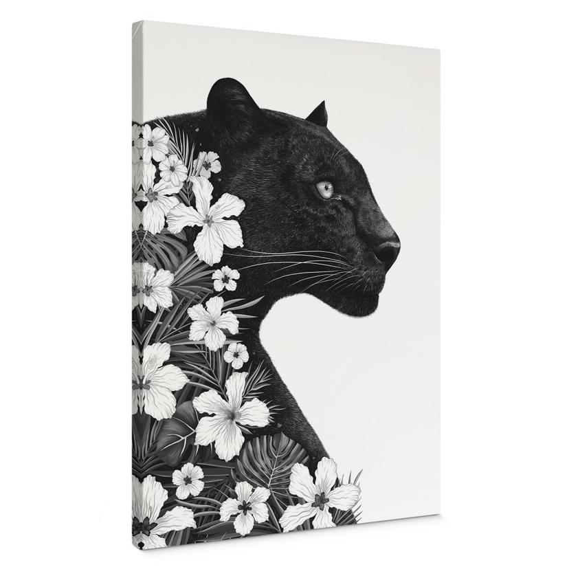Lienzo pantera negra con flores blancas - Korenkova