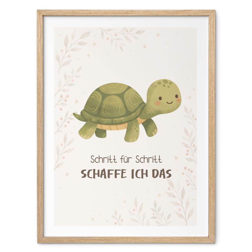 Affirmationsposter 'Schritt für Schritt schaffe ich das' mit Schildkröte für Kinder