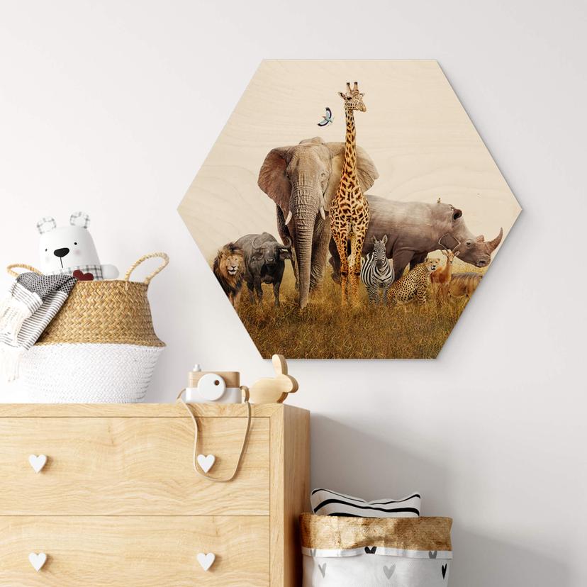 Hexagon - Holz Afrikanische Tiere