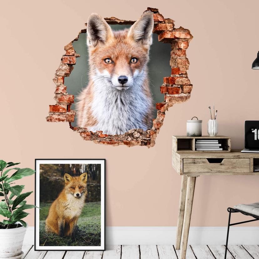sticker mural 3D van Duijn - portrait d'un renard