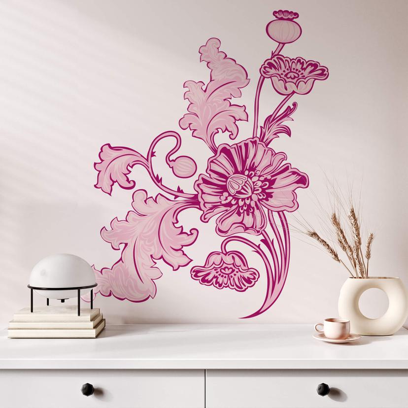 Sticker mural - Ornement floral 2 couleur framboise