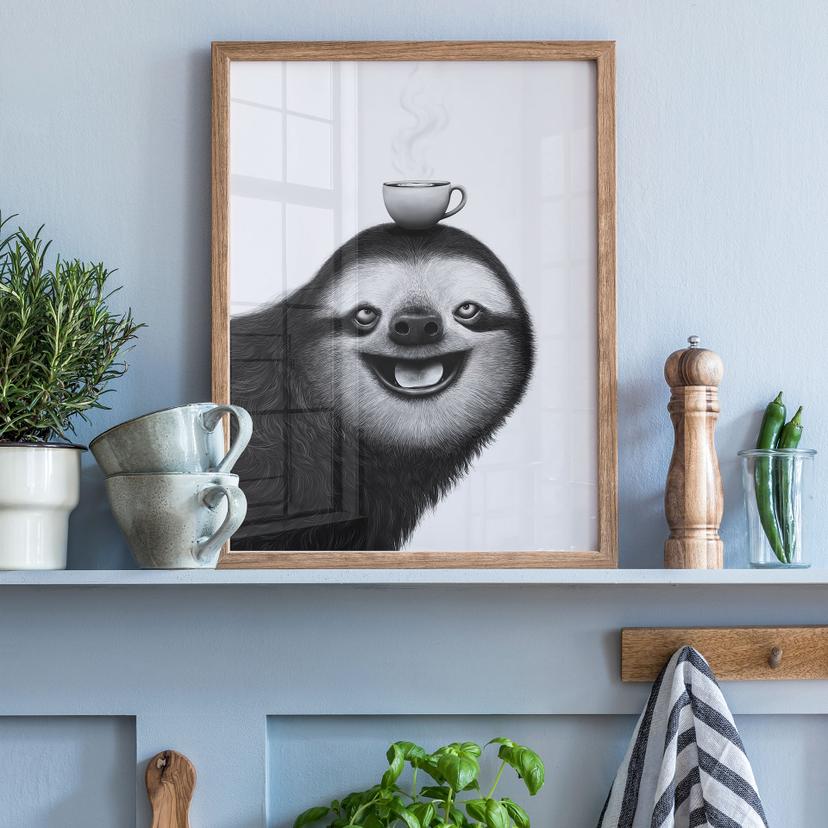 Poster Vrolijke Luiaard met Koffie - Korenkova