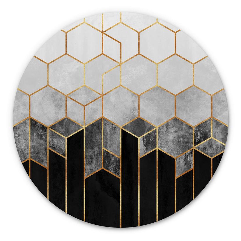 Tableau sur alu-Dibond rond Fredriksson - Hexagones : noirs et gris