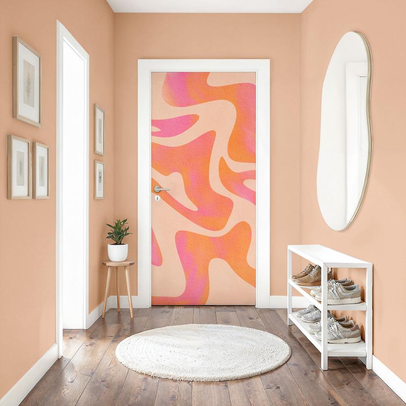 Lámina para puerta Ondas abstractas en rosa anaranjado - Bloom - Decoración autoadhesiva para puerta