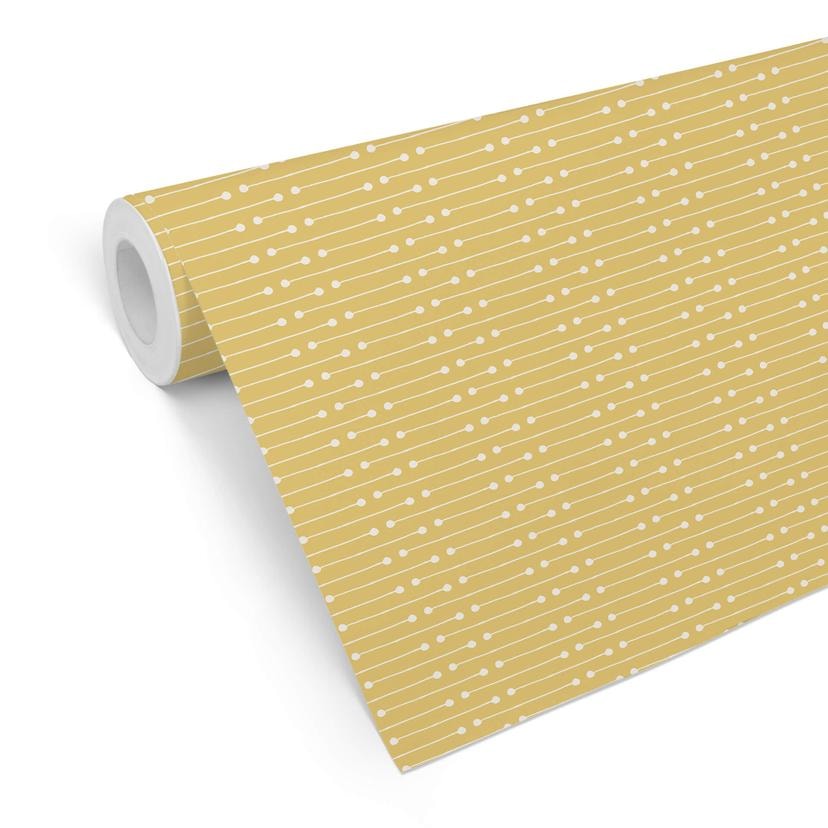 Papier peint à motifs traits et points - jaune