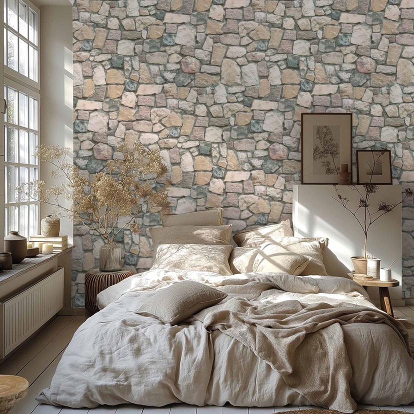 A.S. Création ikke-vævet tapet il Decoro tapet - Naturstenslook, Flerfarvet, Creme, Grå