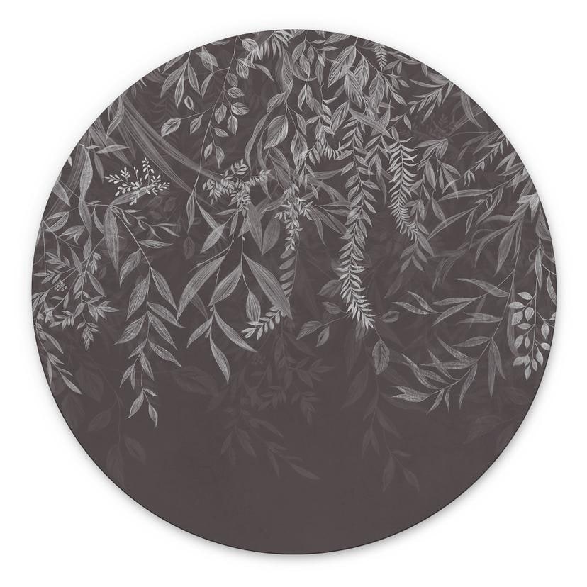 Wanddecoratie Elegante wilgentakken in donkergrijs - Ms Tiff - Alu-Dibond Rond