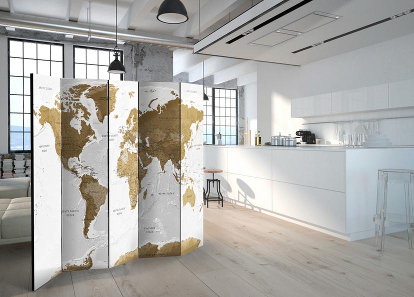 Divisorio - Mappa del mondo - Oceani bianchi, 5 pezzi - 225x172 cm