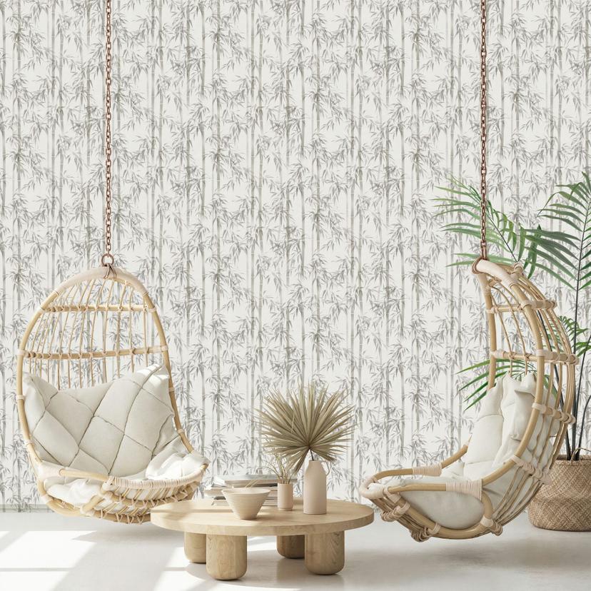 Non-woven tapet i grå bambusblade blomstret natur