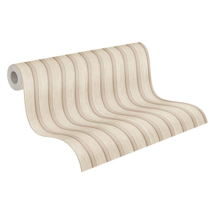 Lamellenlook Behang, Houten Panelen Look Vliesbehang van A.S. Création Lichtbeige