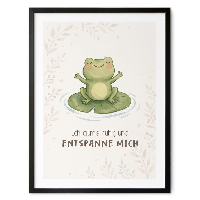 Affirmationsposter 'Ich atme ruhig' mit Frosch für Kinder