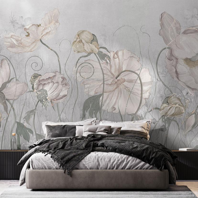 Vintage bloemenbehang in grijs | Bloemenbehang - Ms Tiff