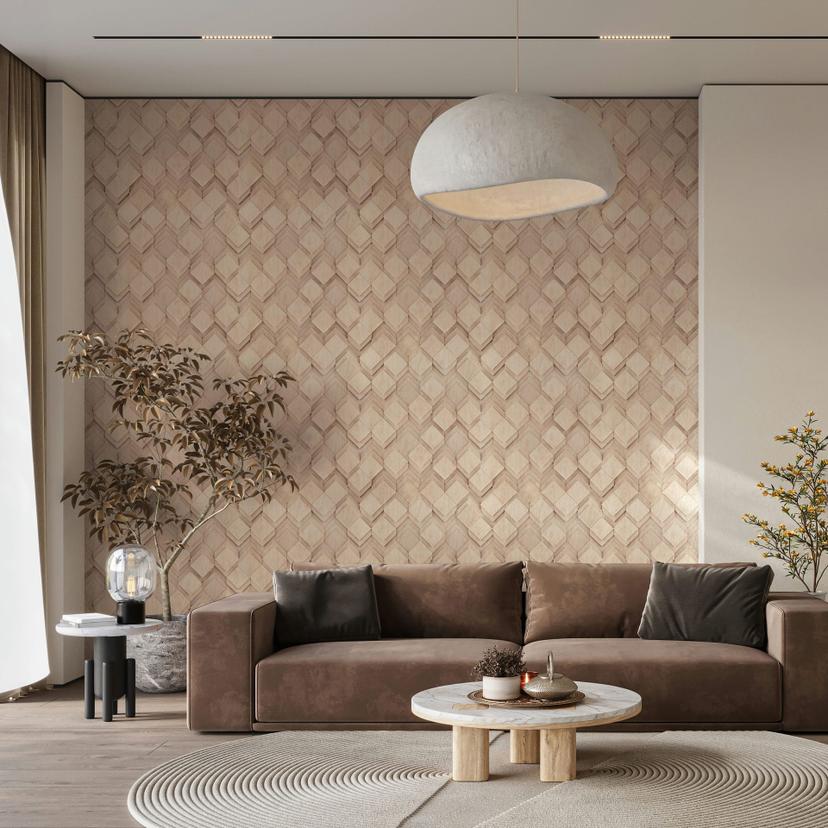 Ikke-vævet tapet i beige rhombus-illusion 3D-look moderne