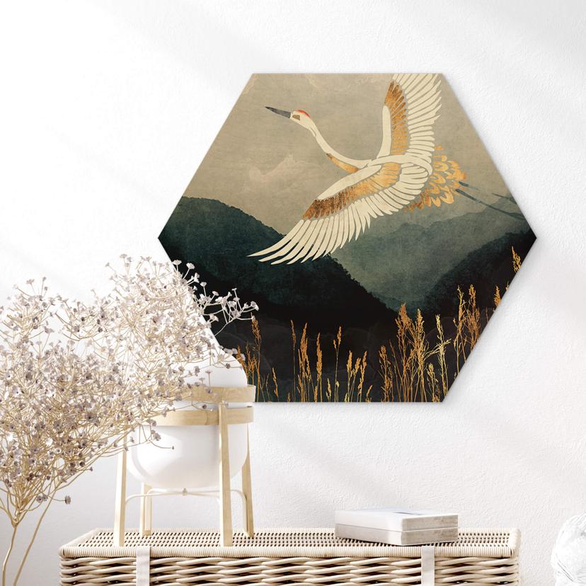 Hexagon Hout SpaceFrog Designs - Elegante Kraanvogel - Japandi