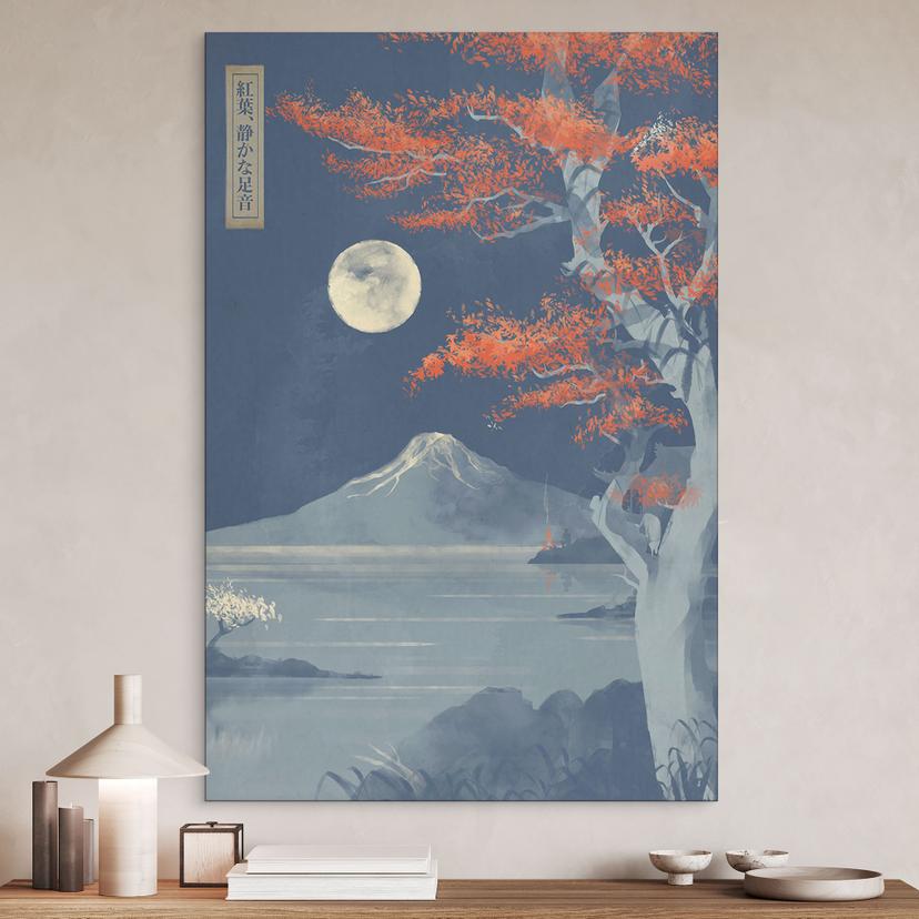 Stampe per pareti La luna piena sulla cima del Fuji-san - Roze - Alu-Dibond