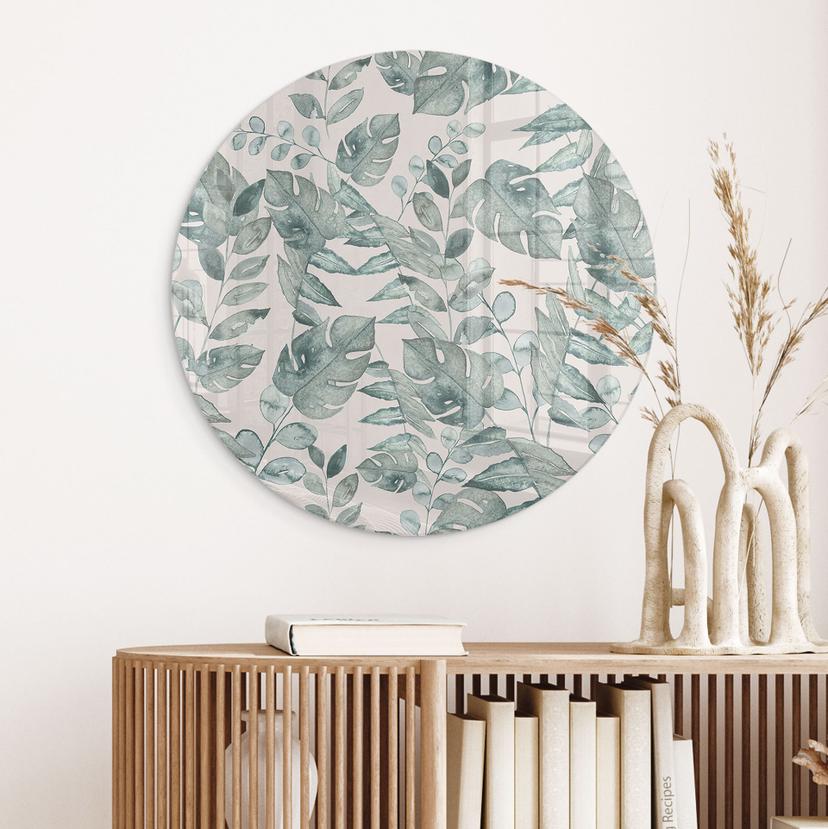 Stampa su vetro Jungle Leaves Watercolour Cream - Bloomery Decor - Rotondo