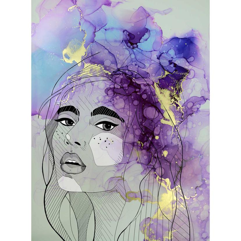 Livingwalls papier peint photo ARTist Lady motif aquarelle jaune, vert, noir, violet