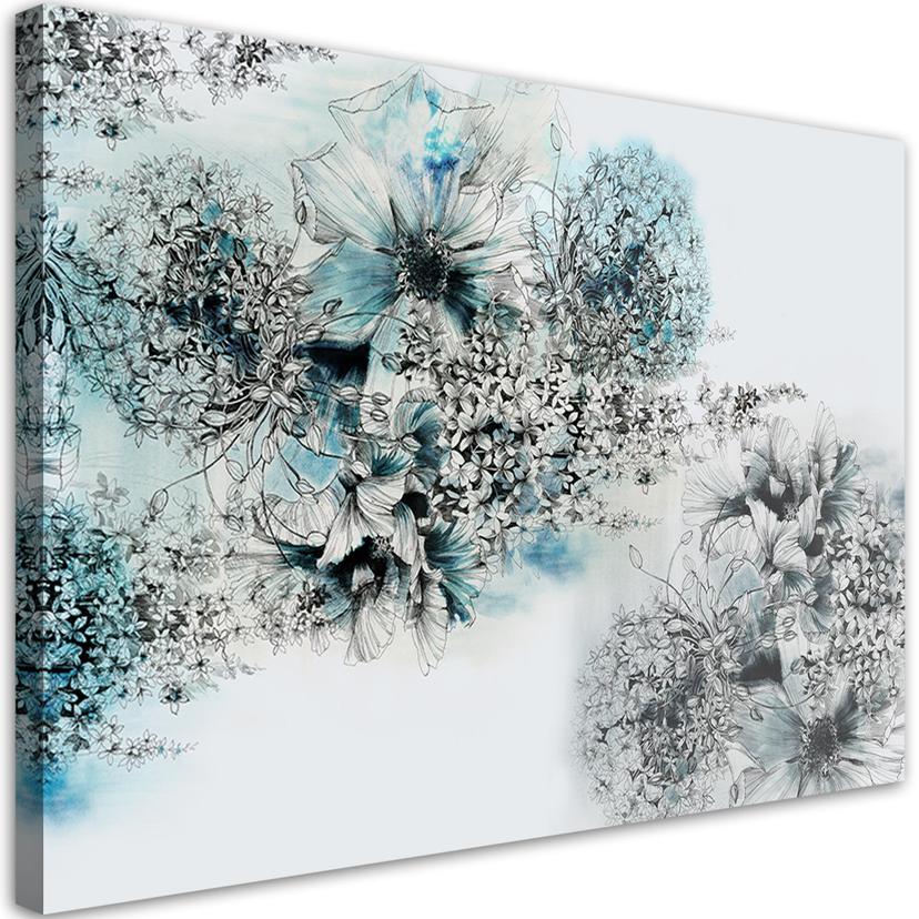 Canvasbillede, Blå blomster abstrakt