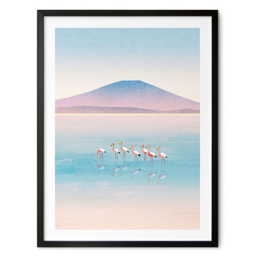 Poster Pastellfärgad sjö med flamingos - Rivers