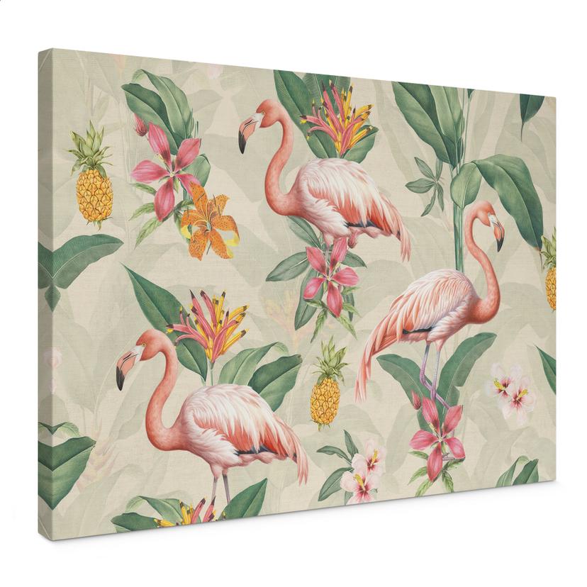 Lienzo flamenco y hojas tropicales - Bloomery Decor